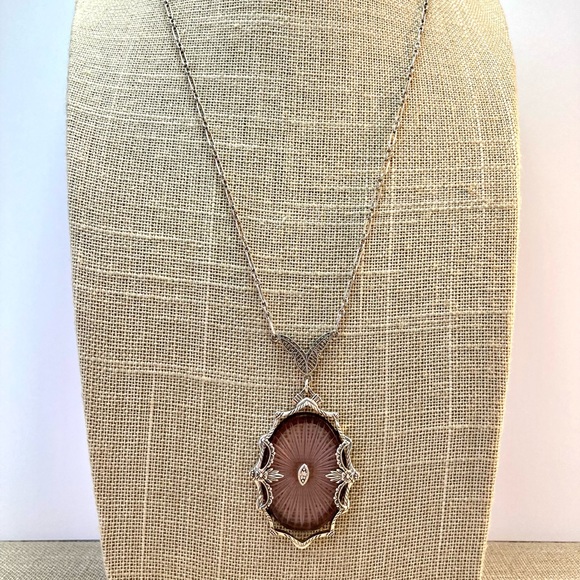 Intricate Sunray Amethyst Camphor Glass Sterling Silver and Diamond Necklace - Picture 5 of 5